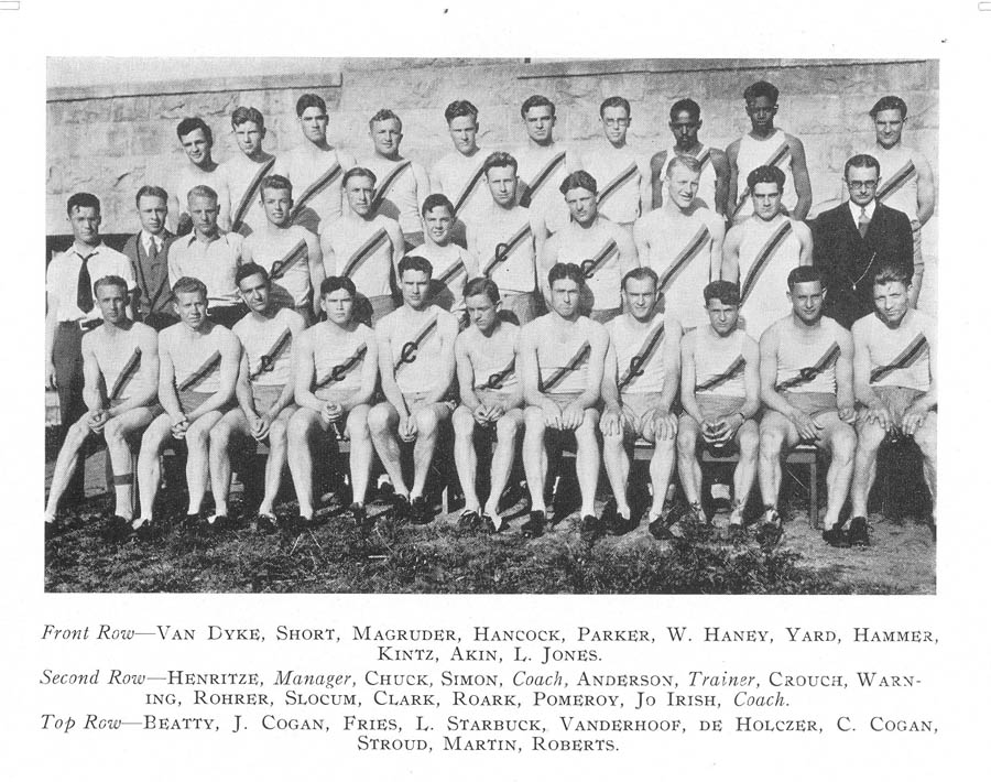 CC track and field team. Stroud is located third from right in the back row, 1931  <span class="cc-gallery-credit"></span>
